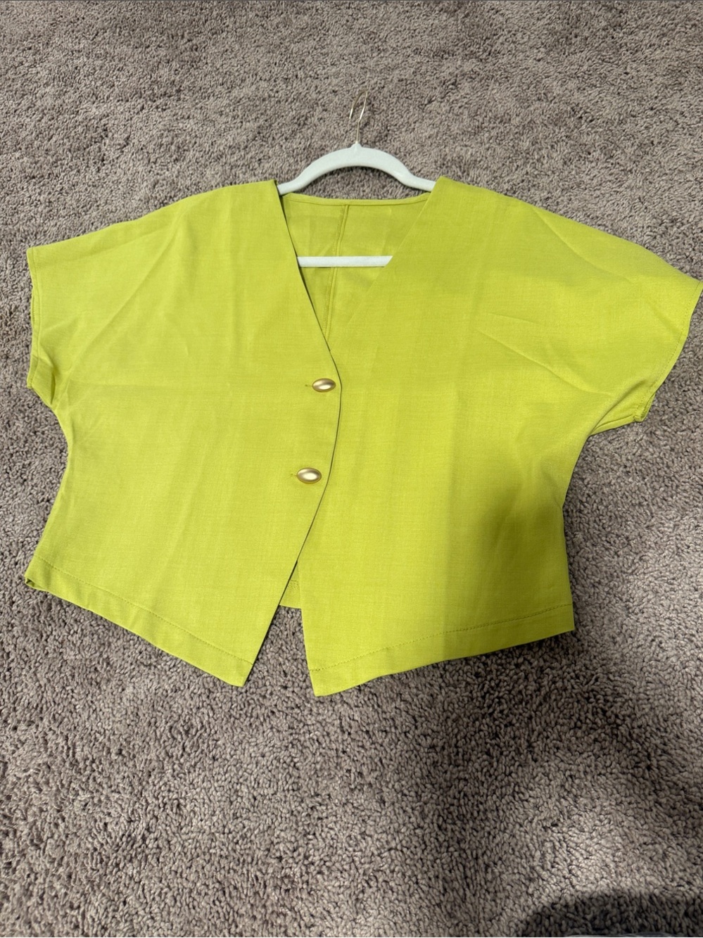 SHEIN Lime Green Short Sleeve Button-Front Crop Top